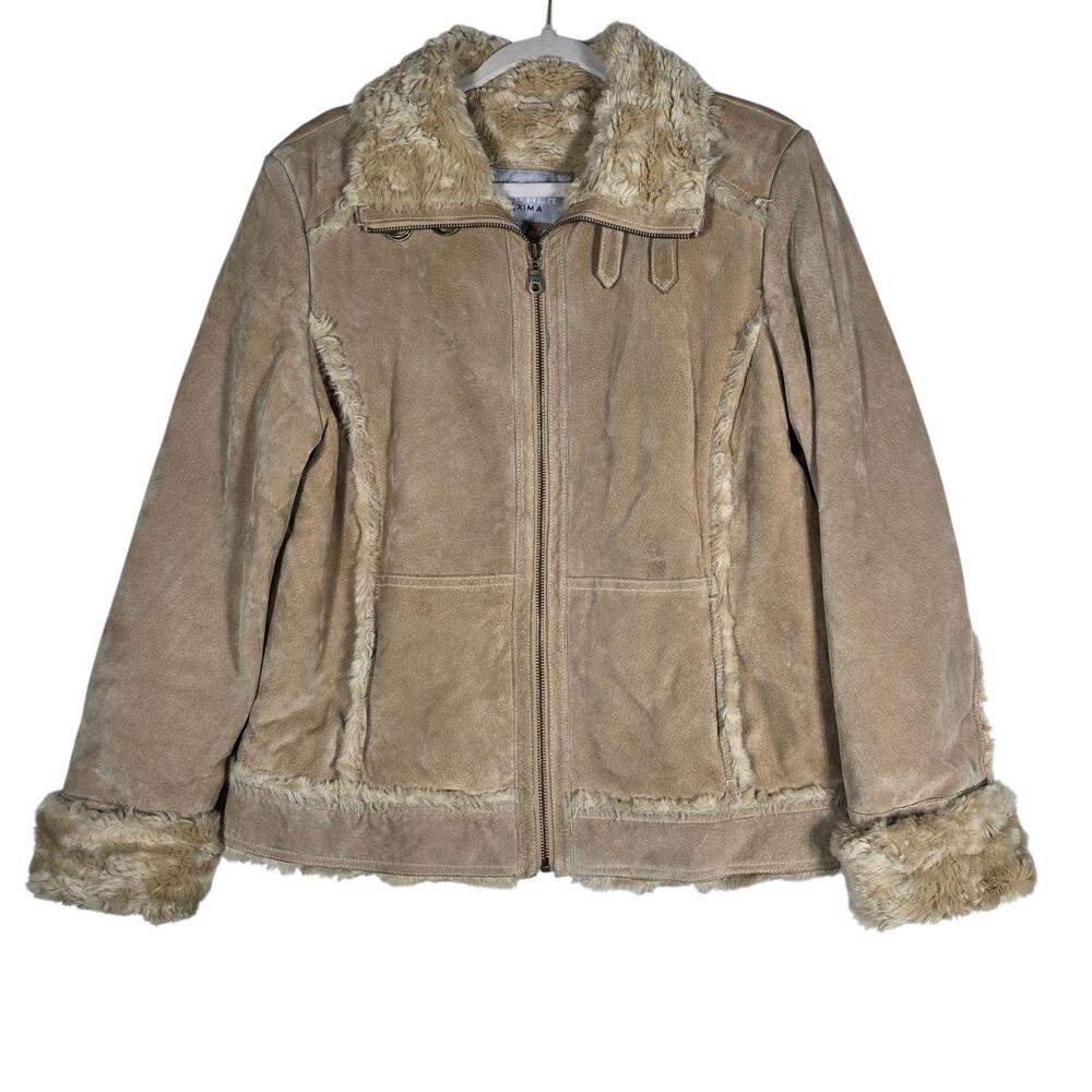 VTG Wilsons Leather Maxima Womens Large Tan Faux Shearling Cropped Moto Jacket